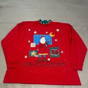VTG Holiday Time Christmas Santa Claus Sweater 18W/20W Red Ugly Xmas Office-3828